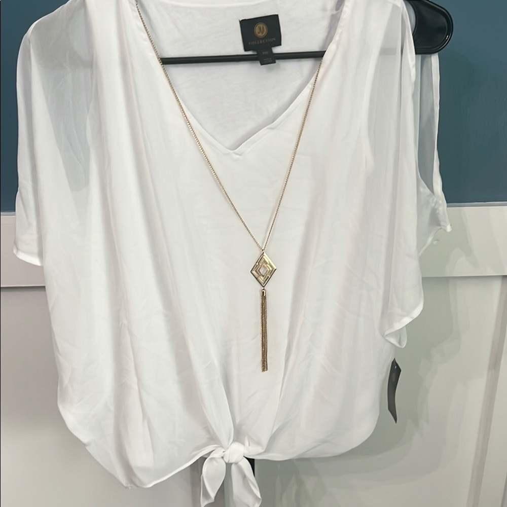 JM Collection White Dolman Sleeve Tie-Front Blouse